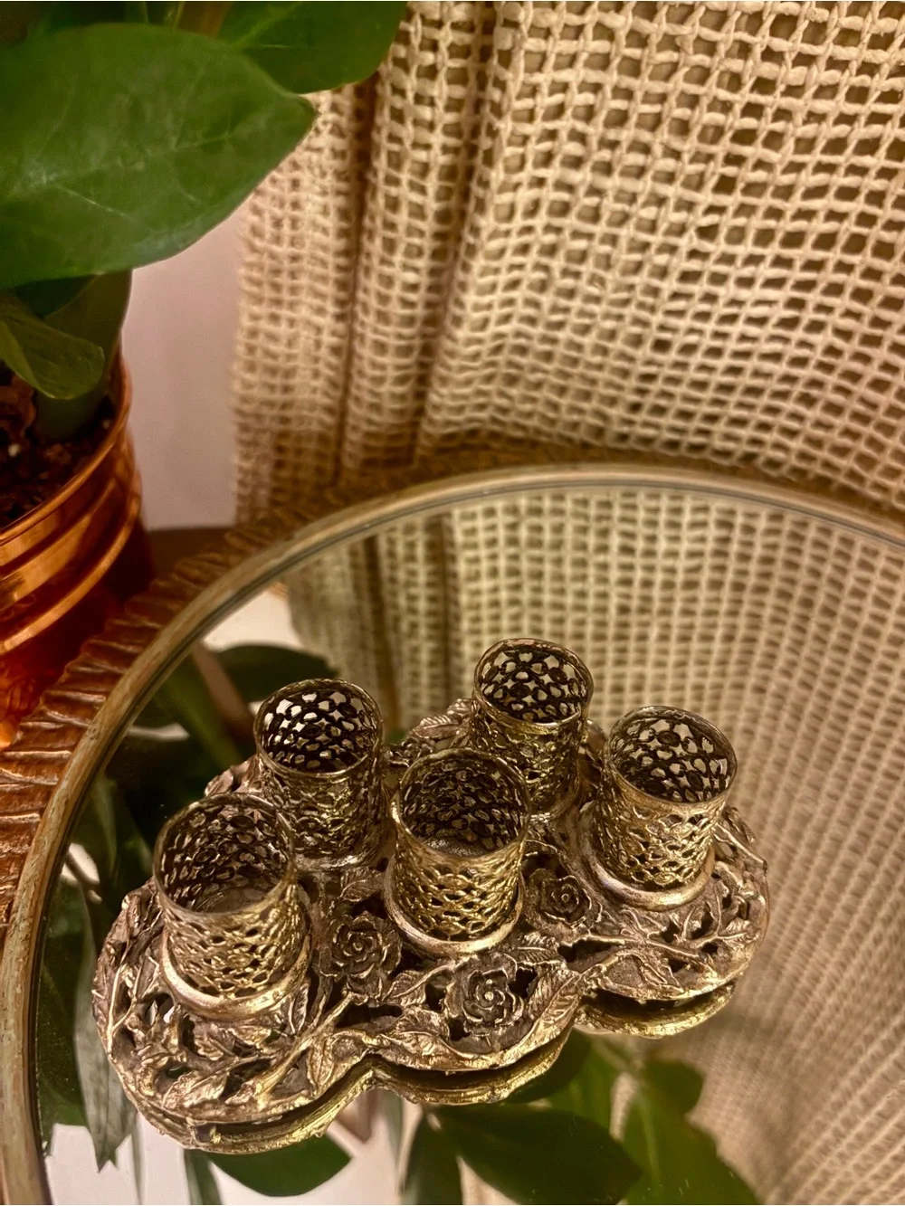 Vintage Ornate Floral Silver Toned Lipstick Holder